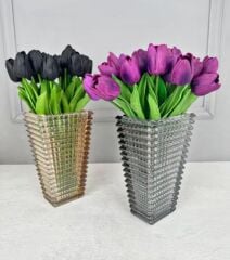 CAM PİRAMİT VAZO GOLD 22x13 CM