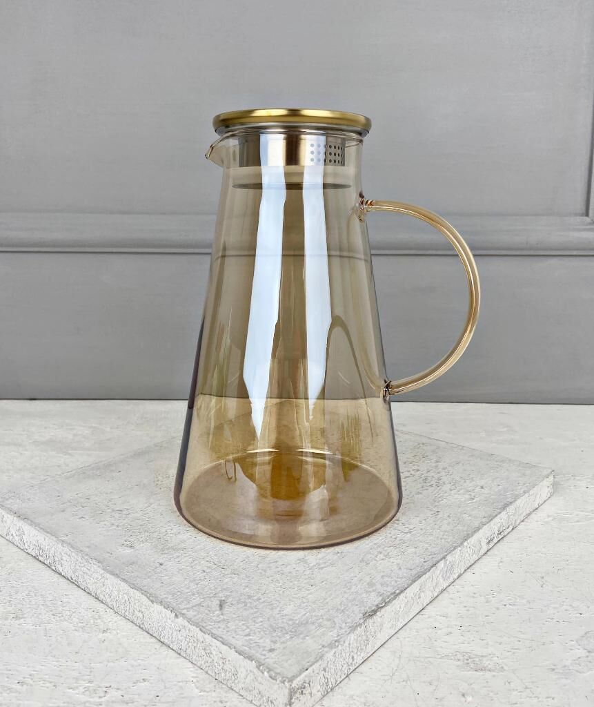 METAL KAPAKLI LÜKS BOROSİLİKAT CAM SÜRAHİ GOLD 1.9 LİTRE