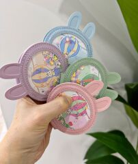 BONCUKLU MİNİ CEP ÇANTA AYNASI TAVŞAN PEMBE