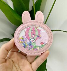 BONCUKLU MİNİ CEP ÇANTA AYNASI TAVŞAN PEMBE