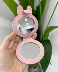 BONCUKLU MİNİ CEP ÇANTA AYNASI TAVŞAN PEMBE