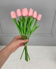 8'Lİ YAPAY ISLAK LALE BUKETİ 1.KALİTE SOFT PEMBE