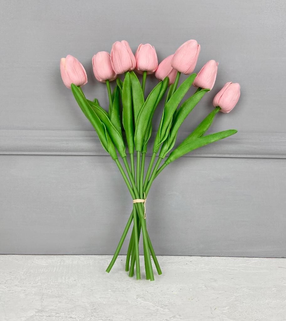 8'Lİ YAPAY ISLAK LALE BUKETİ 1.KALİTE SOFT PEMBE