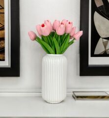 SİLİNDİR MODEL SERAMİK VAZO KREM 22 CM