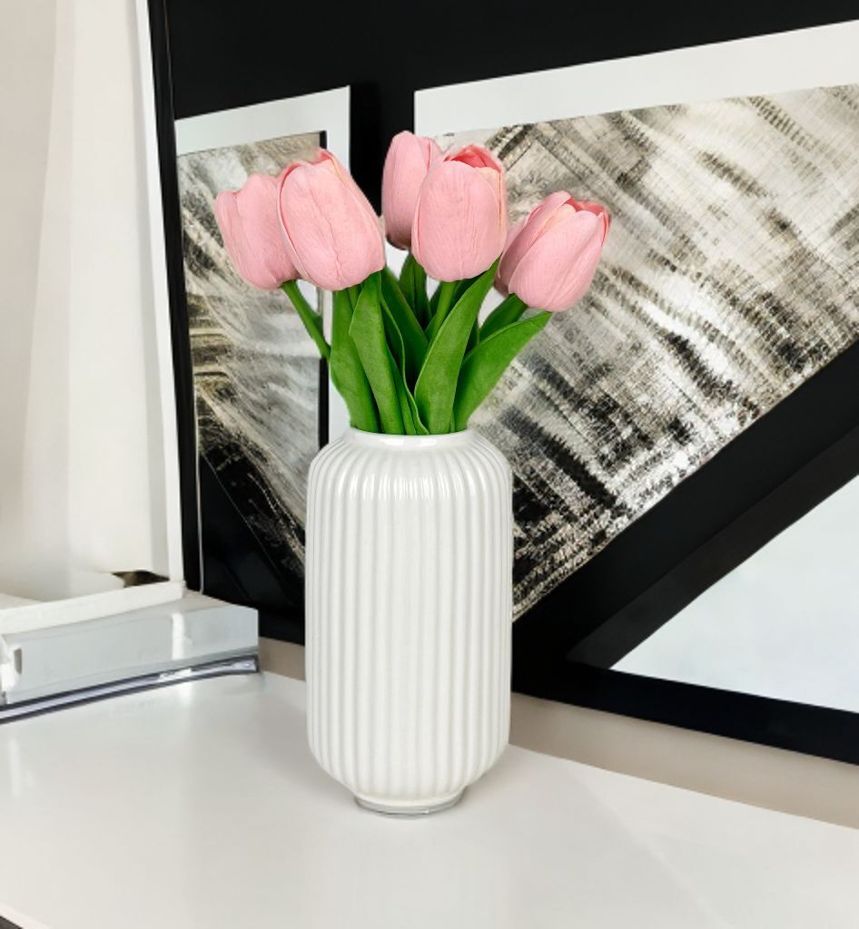 SİLİNDİR MODEL SERAMİK VAZO KREM 16 CM