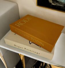 2'Lİ KUMAŞ KAPLI DEKORATİF KİTAP KUTUSU SETİ HARDAL VE AÇIK KAHVE