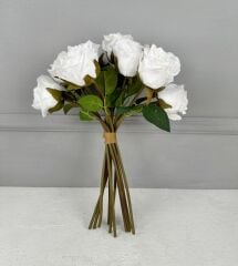 LÜKS DOKULU 11'Lİ YAPAY GÜL BUKETİ BEYAZ