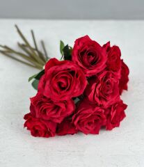 LÜKS DOKULU 11'Lİ YAPAY GÜL BUKETİ KIRMIZI