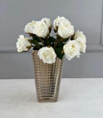 LÜKS DOKULU 11'Lİ YAPAY GÜL BUKETİ KREM