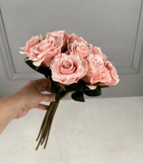 LÜKS DOKULU 11'Lİ YAPAY GÜL BUKETİ PUDRA