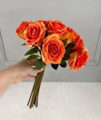 LÜKS DOKULU 11'Lİ YAPAY GÜL BUKETİ TURUNCU