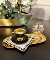 6’LI DAMALI LÜKS KOKTEYL SUNUM PEÇETESİ KAHVE YANI GÜMÜŞ