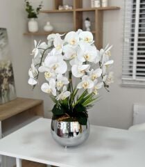GÜMÜŞ JAPON VAZODA 6 DAL ISLAK ORKİDE ARANJMANI