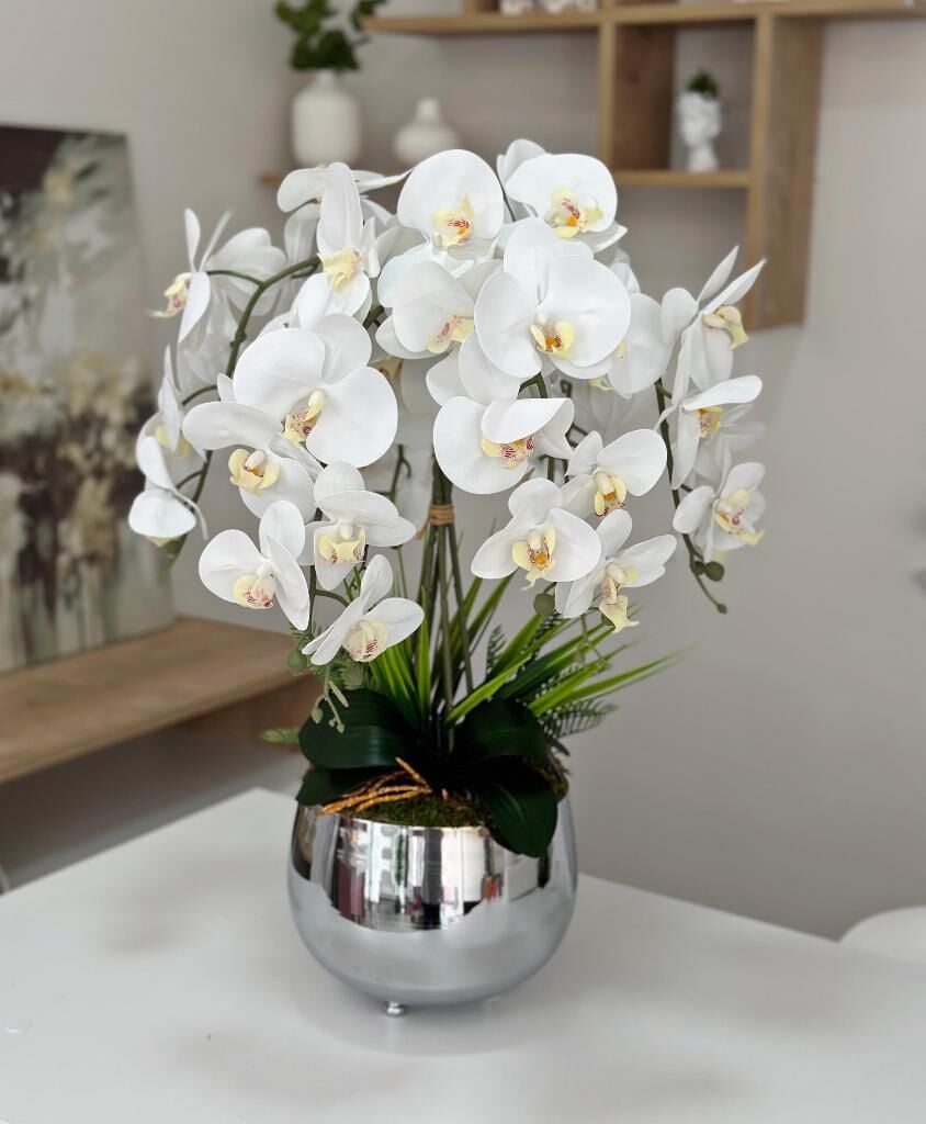 GÜMÜŞ JAPON VAZODA 6 DAL ISLAK ORKİDE ARANJMANI