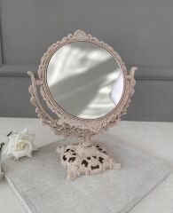 VİNTAGE YUVARLAK MAKYAJ AYNASI AYAKLI ÇİFT TARAFLI