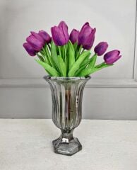 AYAKLI BOMBELİ CAM VAZO FÜME 23x15 CM