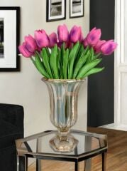 AYAKLI BOMBELİ CAM VAZO GOLD 23X15 CM