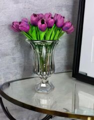 AYAKLI BOMBELİ CAM VAZO FÜME 28X18 CM