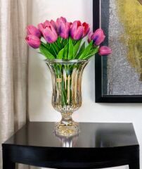 AYAKLI BOMBELİ CAM VAZO GOLD 28X18 CM