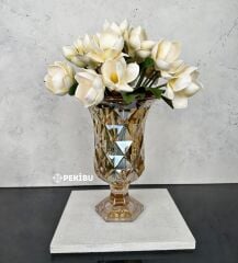 AYAKLI PRİZMA CAM VAZO GOLD 28X18 CM