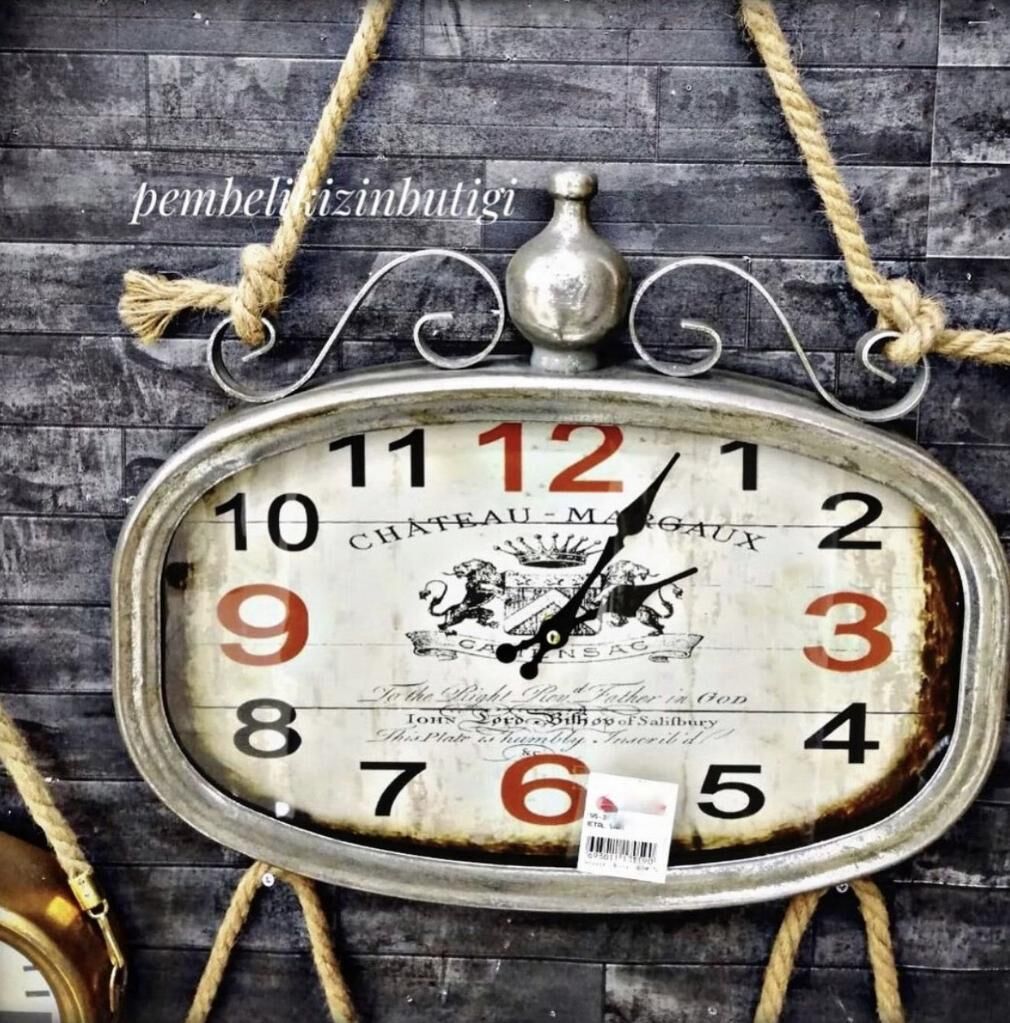 ESKİTME METAL HALATLI OVAL SAAT GÜMÜŞ BÜYÜK