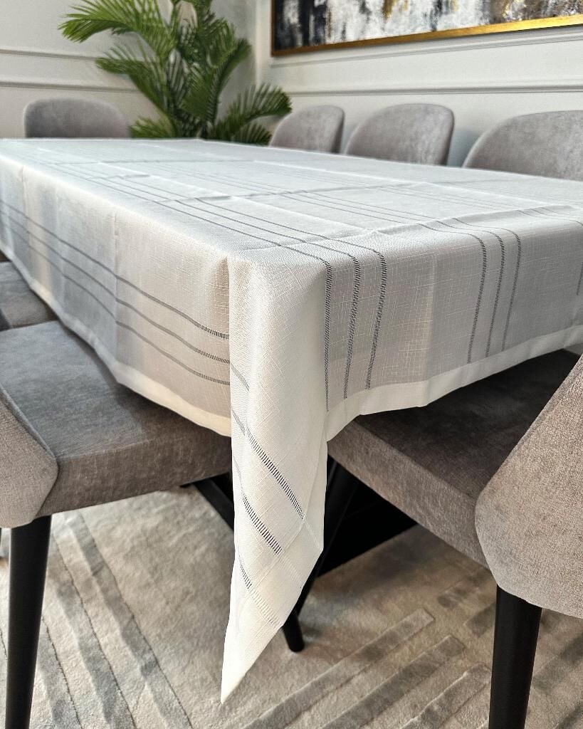 ŞERİTLİ MASA ÖRTÜSÜ BEYAZ 160x220 CM