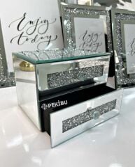AYNALI MÜCEVHER KUTUSU SWAROVSKİ TAŞLI ÇEKMECELİ GÜMÜŞ