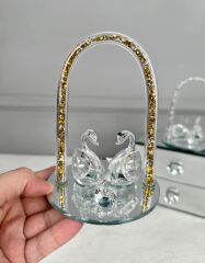 KRİSTAL GÖKKUŞAĞI MODEL STANTLI 2'Lİ KUĞU GOLD