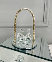 KRİSTAL GÖKKUŞAĞI MODEL STANTLI 2'Lİ KUĞU GOLD