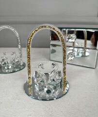 KRİSTAL GÖKKUŞAĞI MODEL STANTLI 2'Lİ KUĞU GOLD