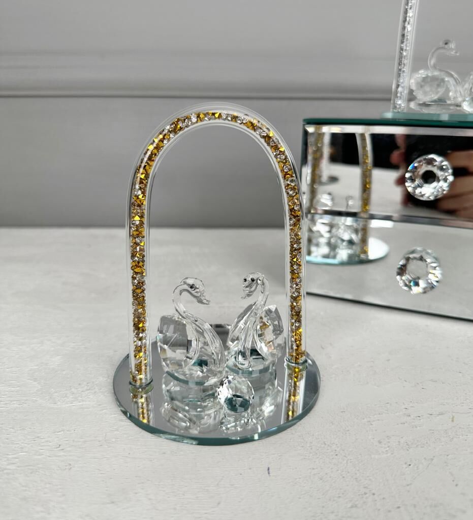 KRİSTAL GÖKKUŞAĞI MODEL STANTLI 2'Lİ KUĞU GOLD