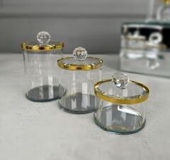 KRİSTAL KAPAKLI MİNİ CAM KUTU GOLD 7 CM
