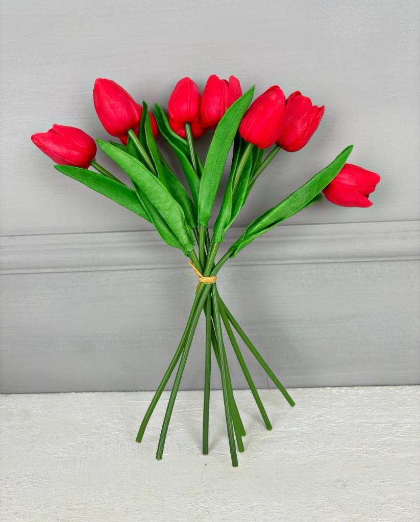 8'Lİ YAPAY ISLAK LALE BUKETİ 1.KALİTE KIRMIZI