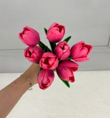 8'Lİ YAPAY ISLAK LALE BUKETİ 1.KALİTE PEMBE