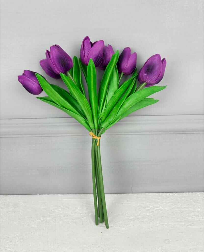 8'Lİ YAPAY ISLAK LALE BUKETİ 1.KALİTE MOR