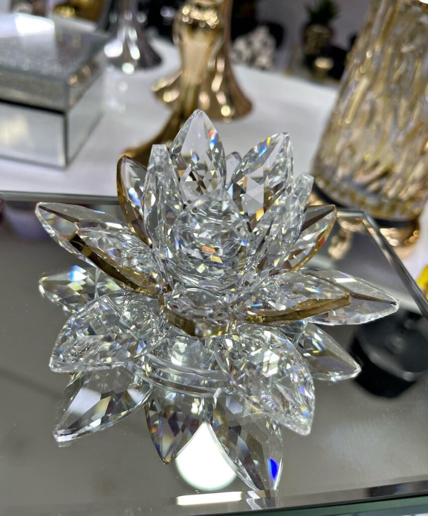 KRİSTAL NİLÜFER OBJE GOLD ORTA 6X12 CM