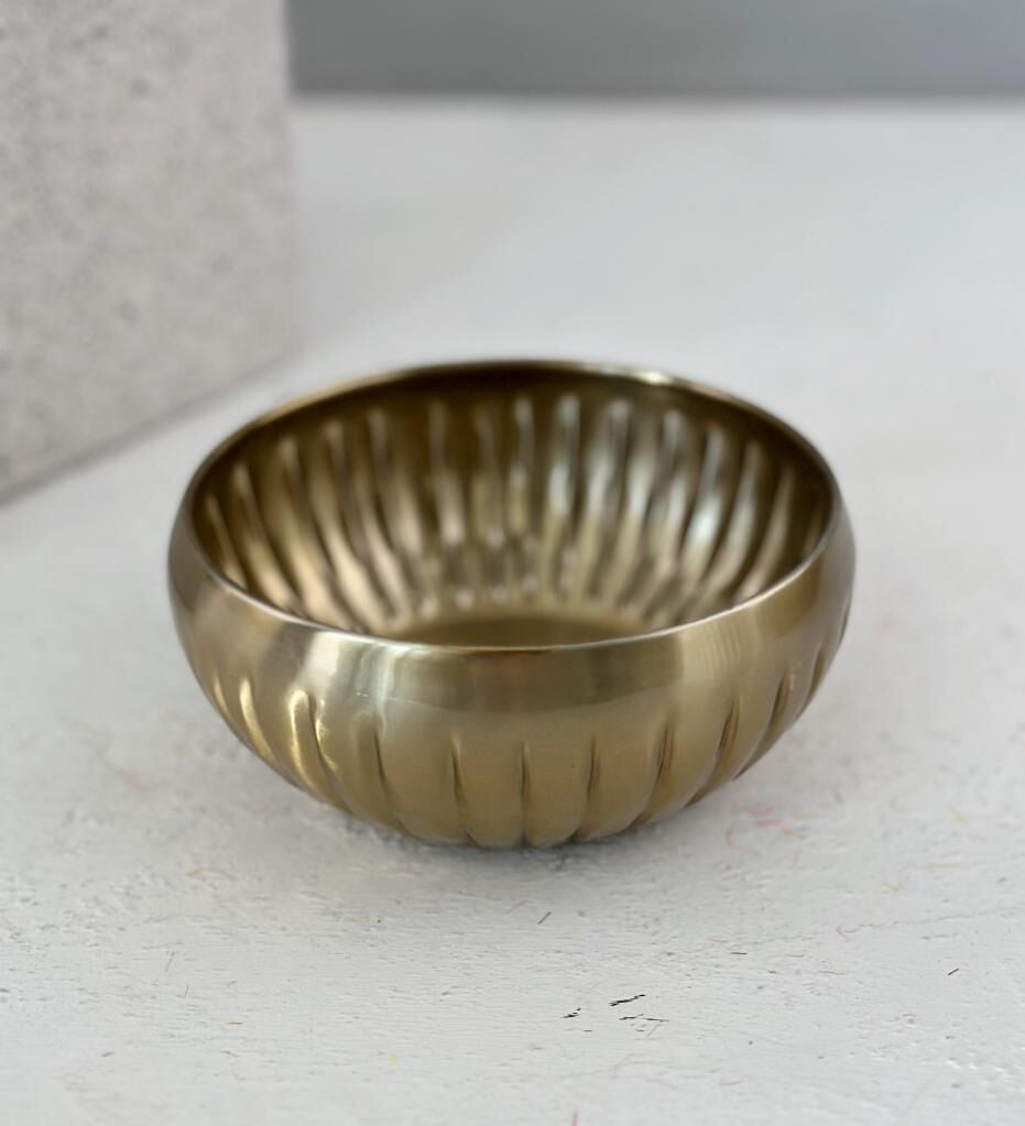 LÜKS MİNİ PASLANMAZ ÇELİK SAKSI KASE ÇİZGİ DESEN ESKİTME 12 CM