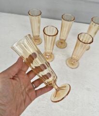 6'LI FLÜT MODEL KAHVE YANI BARDAK SETİ BAL RENGİ