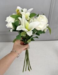 KARIŞIK ÇİÇEK BUKETİ GÜL VE LİLYUM KREM