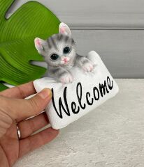 WELCOME SERAMİK KEDİ BİBLO GRİ