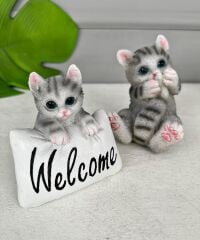 SERAMİK KEDİ BİBLO GRİ