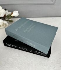 KUMAŞ KAPLI DEKORATİF KİTAP KUTUSU KAROLİNA MAVİ GÜMÜŞ