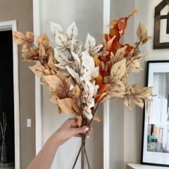 UZUN YAPAY SONBAHAR YAPRAK BUKETİ KAHVE