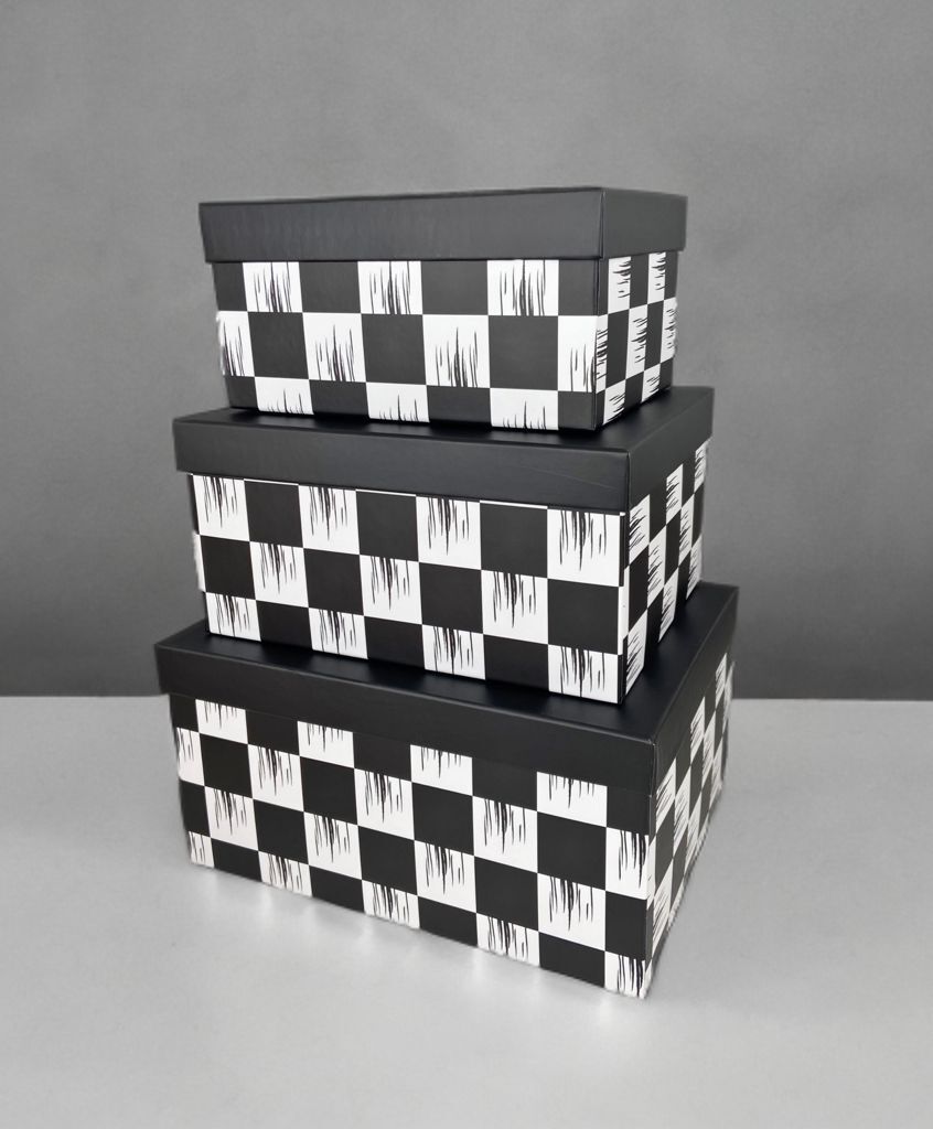 3'LÜ DAMA DESEN DEKORATİF KUTU SETİ BÜYÜK