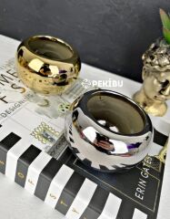 SERAMİK YUVARLAK MUMLUK SAKSI KÜÇÜK GOLD