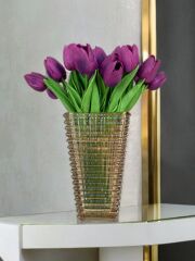 CAM PİRAMİT VAZO GOLD 22x13 CM