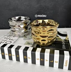 SERAMİK DALGALI MUMLUK SAKSI KÜÇÜK GOLD