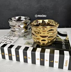 SERAMİK DALGALI MUMLUK SAKSI KÜÇÜK GOLD