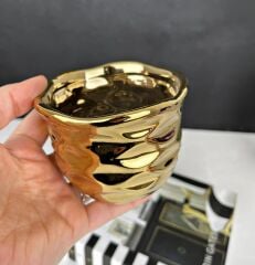 SERAMİK DALGALI MUMLUK SAKSI KÜÇÜK GOLD