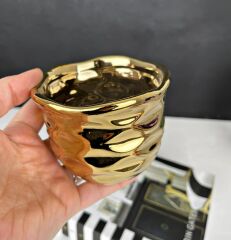 SERAMİK DALGALI MUMLUK SAKSI KÜÇÜK GOLD